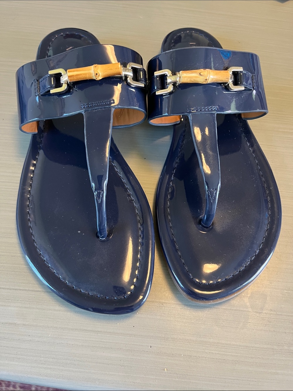 J McLaughlin Nora Sandals Patent Leather Navy Blue